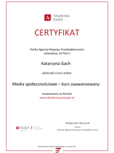 Certyfikat Kasia Gach